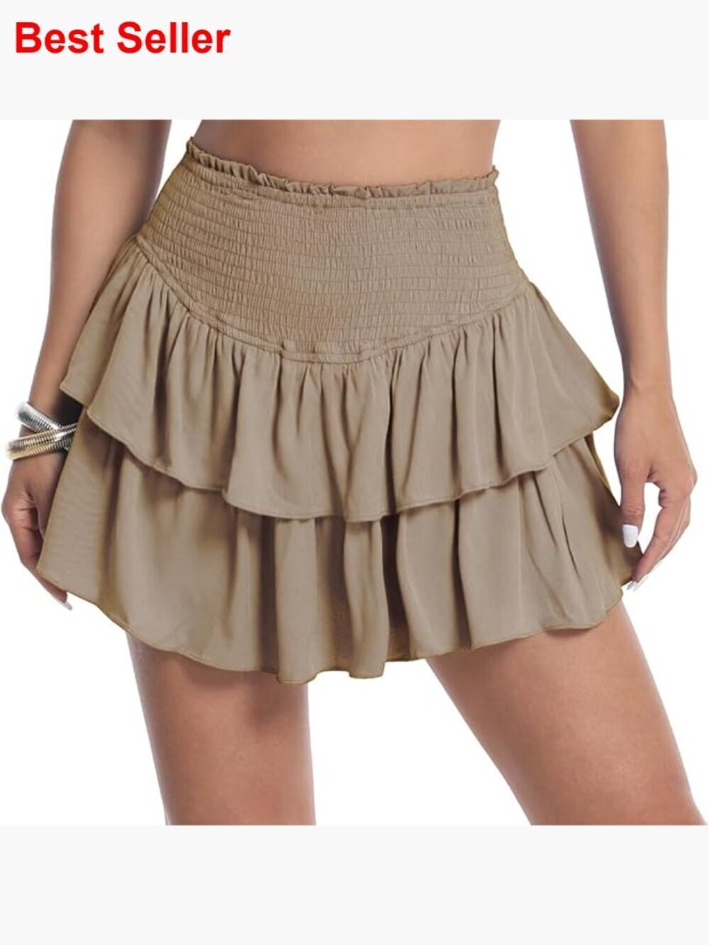 Summer High Waist Smocked Ruffle Skirt Flowy Layered Mini Skort